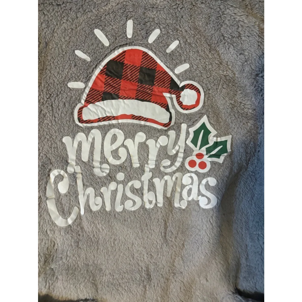 Women's Santa Christmas fluffy fleece long Sweatshirt L Gray - Picture 2 of 4